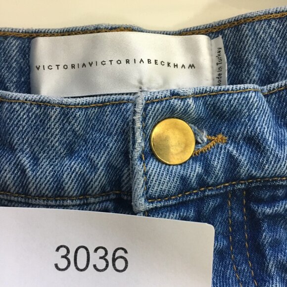 Victoria Beckham Womens Size 30 Blue Denim Shorts Side Striped 100% Cotton - Picture 15 of 15